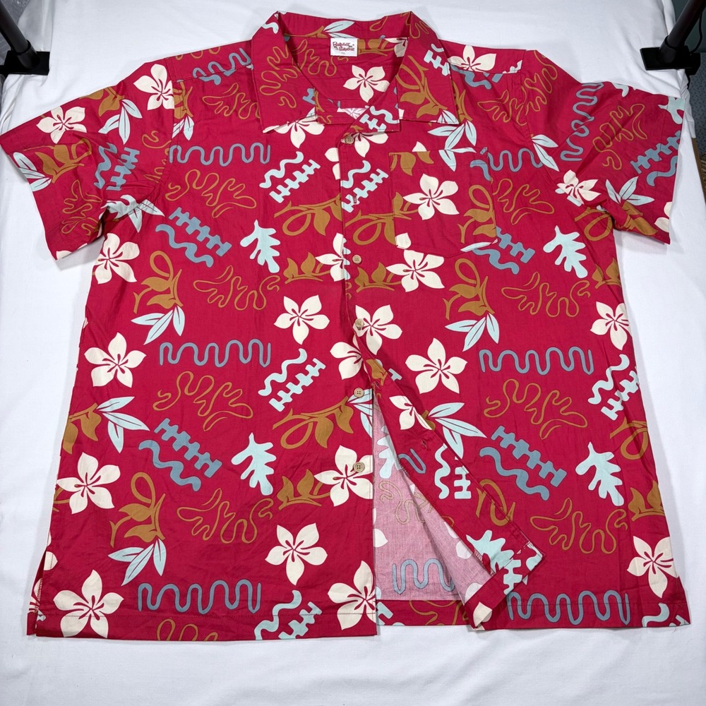 Barefoot In Paradise Mens XXL Hawaiian Shirt Red Floral Aloha Cotton